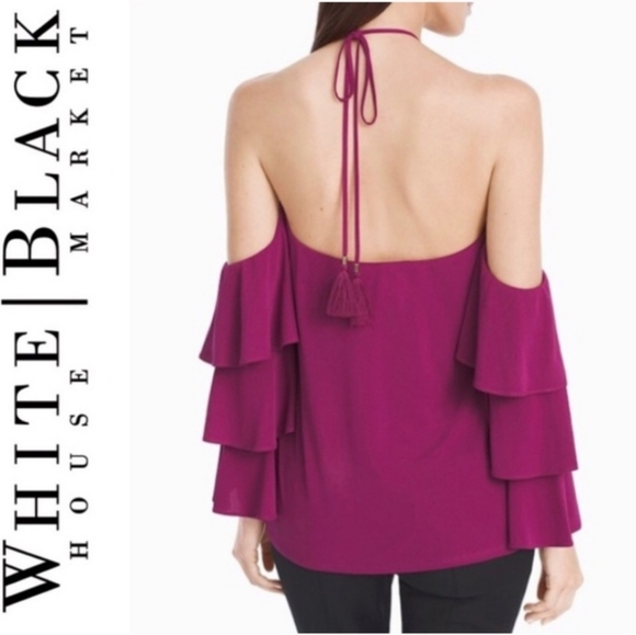 WHITE HOUSE BLACK MARKET OFF THE SHOULDER TIERED TOP SIZE 0 - Picture 2 of 5